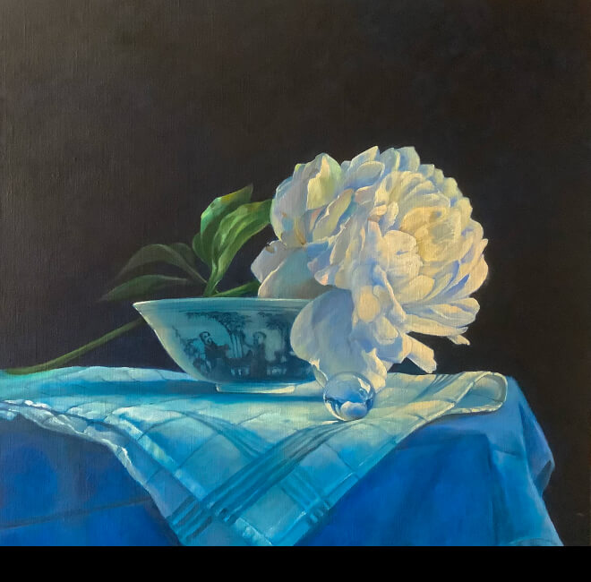 White peony, 2024-60x60- oil on canvas