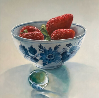 Aardbeien in Chinese kom, 2024 50x60 - olie op paneel
