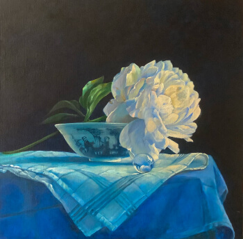 Witte pioenroos, 2024 - 60x60 - olie op doek
